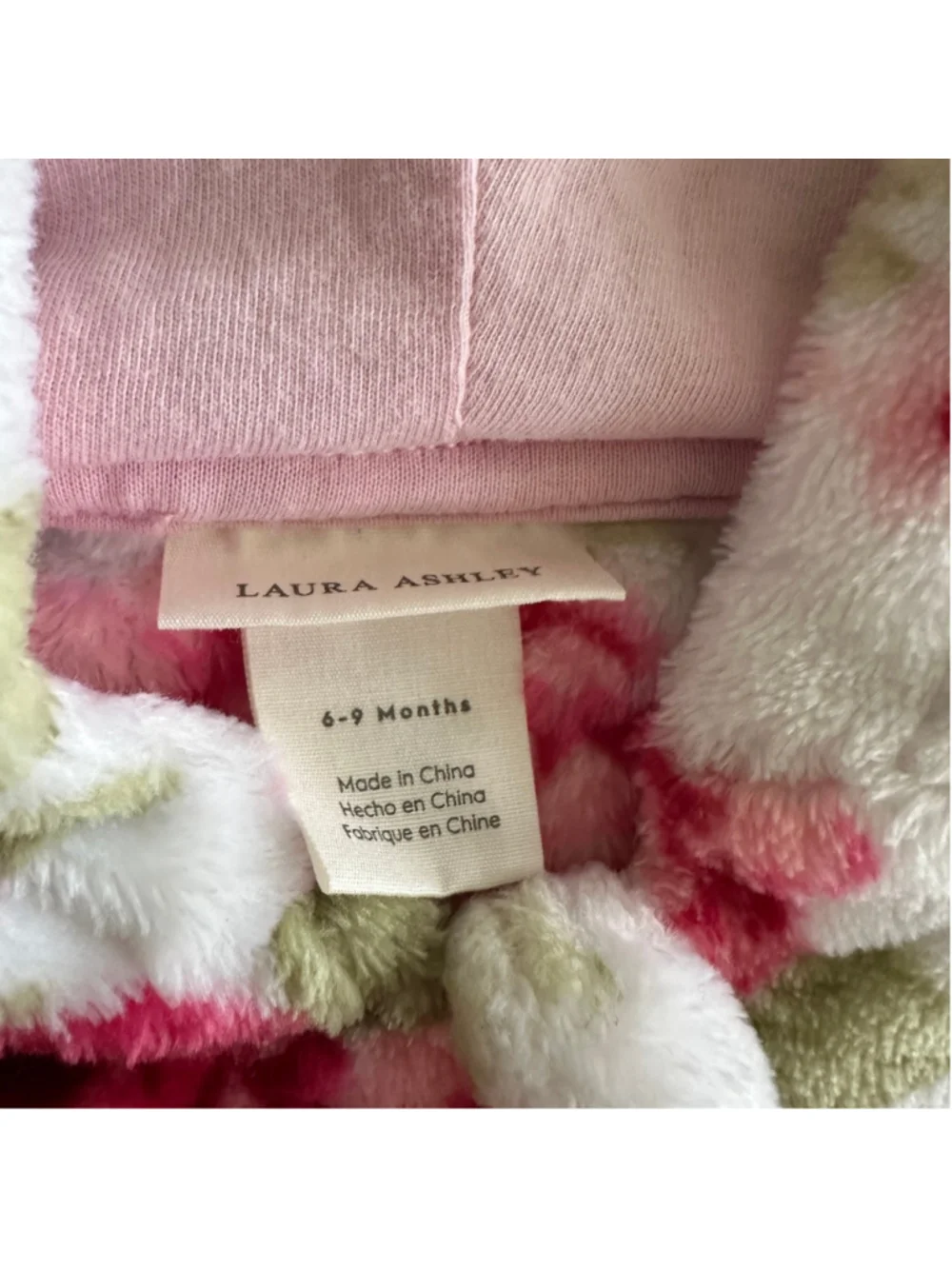 Baby Laura Ashley Hooded Footie Pajamas 6–9 Month White Pink Floral Zip-Up Sleep
